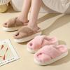 Autumn and Winter New Solid Color Imitation Rabbit Fur Women's Cross-strapped Cotton Slippers Home Indoor and Outdoor Warm Cotton Slippers EVA
