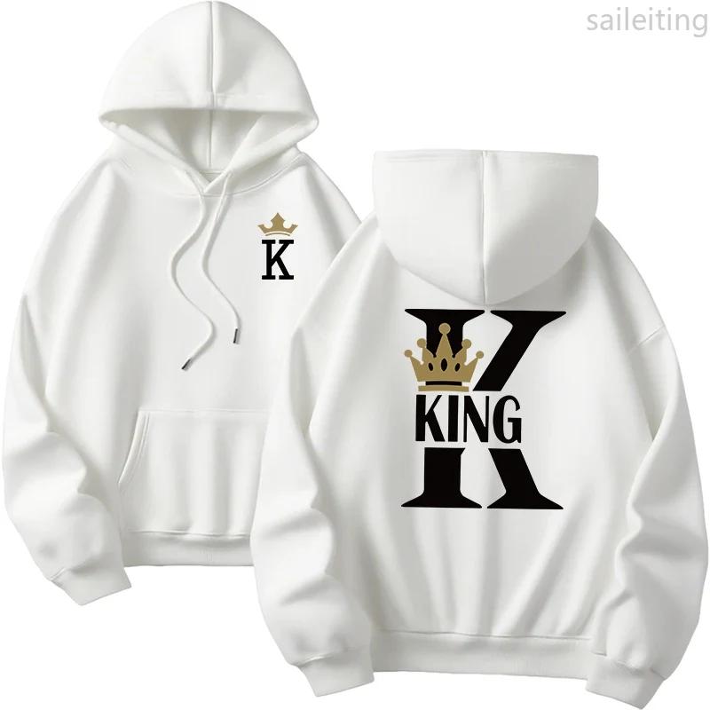 Queen King Print Pullover Woman Fall Winter New Arrival Couples Sweatshirts Home Outdoor Comfort Warm Casual Hoodies Aesthetic