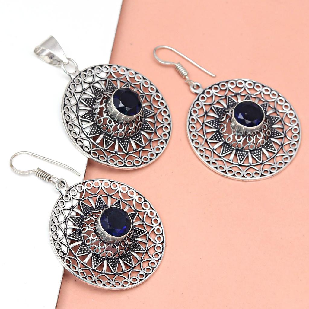 Комплект ювелирных изделий из танзанита, кварцевый драгоценный камень, подвеска, ожерелье 18-20 дюймов