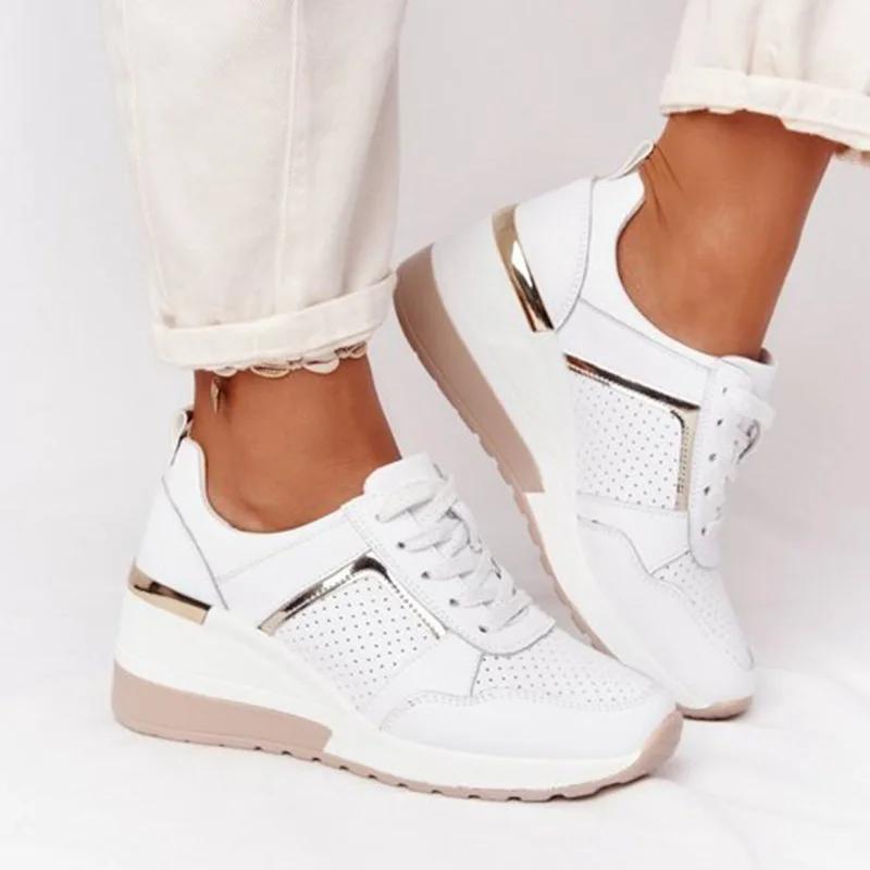Sneakers Women 2024 Lace-Up Wedge Sport Shoes for Women Vulcanized Casual Platform Ladies Sneaker Tennis Female Zapatos De Mujer