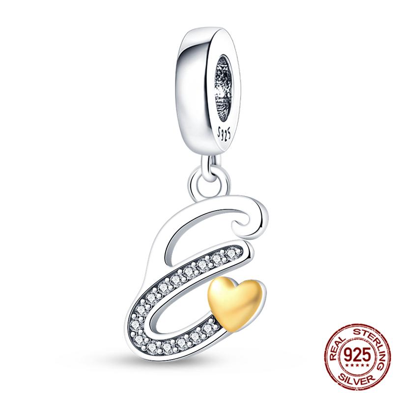 Оригинальный дизайн кулон циркон в форме сердца 26 английских букв AZ шарм бусины подходят 925 оригинальный браслет ожерелье ювелирные изделия