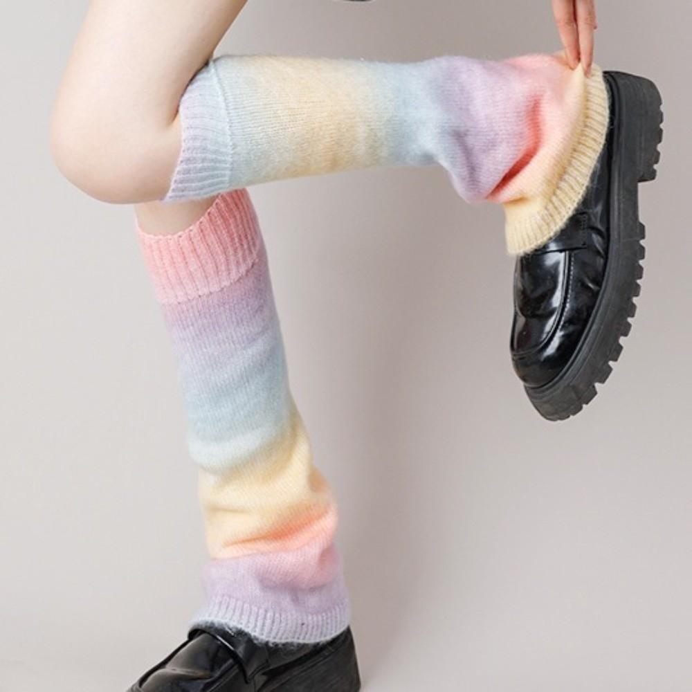1 pair Rainbow Gradient Color Leg Warmers Lengthened Leg Covers Knitting Socks Subculture Fashion