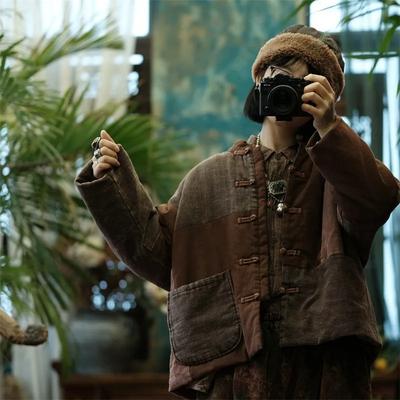 Женские винтажные лоскутные цветные пальто с длинным рукавом, зимние, на пуговицах, с карманами, в китайском стиле, теплые