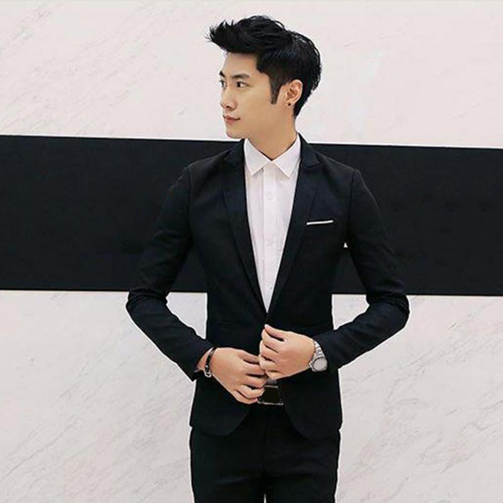 Элегантный мужской пиджак для повседневной носки, приталенный, деловой, для свадьбы, вечерней вечеринки, однобортный костюм-пиджак с карманами