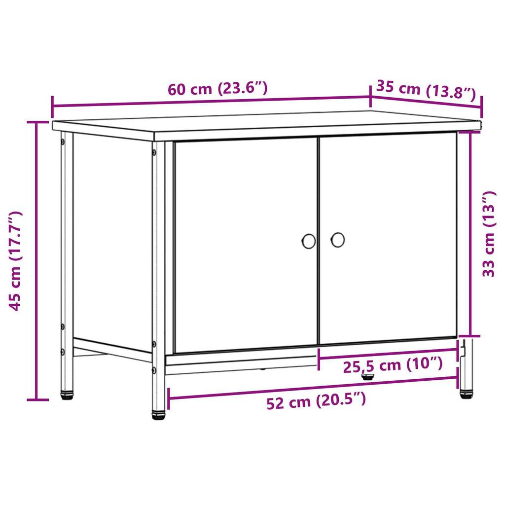 TV-Schrank mit Doppeltüren im kreativen Design, Wohnzimmerschrank, zweistöckiger Aufbewahrungs- und Stauraumschrank, 60 x 35 x 45 cm