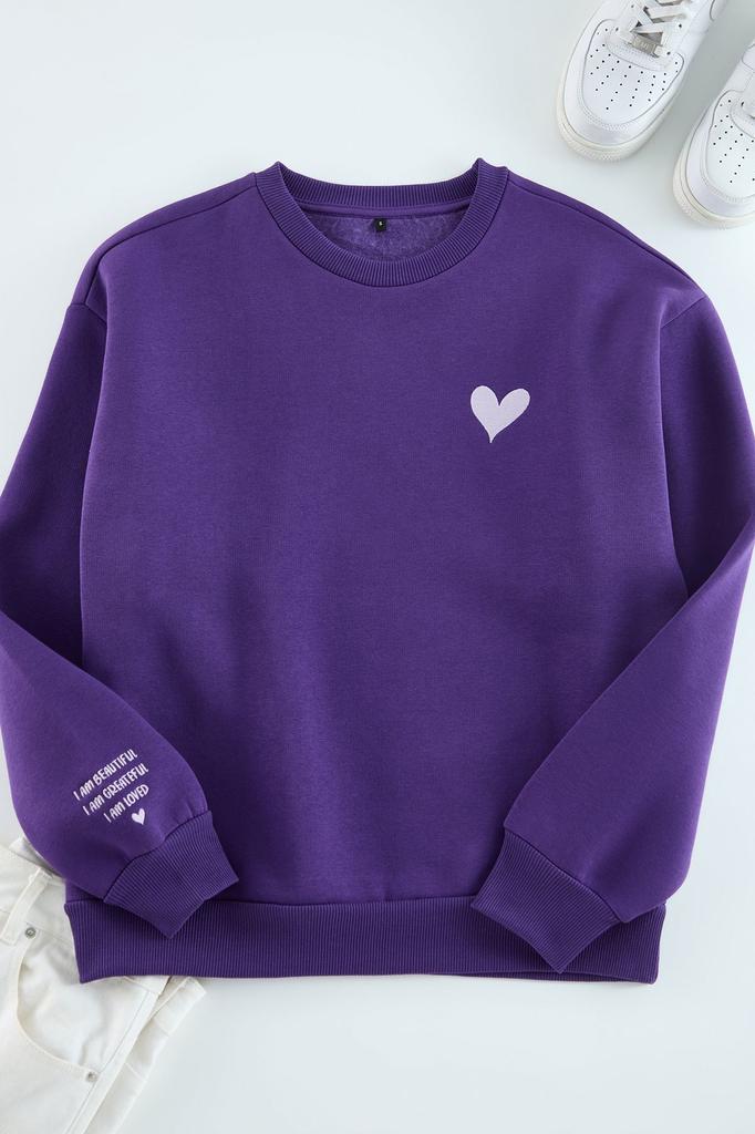 Женская модная стильная толстовка фиолетовая вышитая обычного кроя нормальной посадки с толстым флисом внутри вязаная толстовка