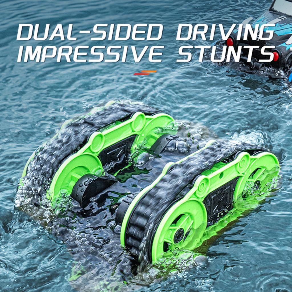 Remote Control Stunt Car, 2.4 GHz 4WD Dual Side Driving Amphibious Tracked Vehicle All Terrain Land Water Kids Toys