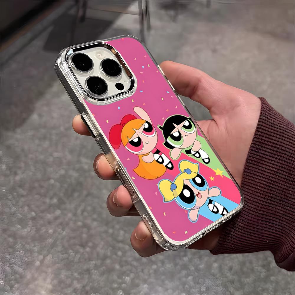 Чехол для телефона P-Powerpuff Girls Милый для iPhone 17 Air 16 E 15 14 13 12 11 Plus Pro Max Гальванизированный Прозрачный Мягкий Корпус
