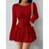 Женское осенне-зимнее мини-платье облегающего кроя однотонной расцветки, элегантное платье для вечеринки с рукавами-фонариками и высокой талией