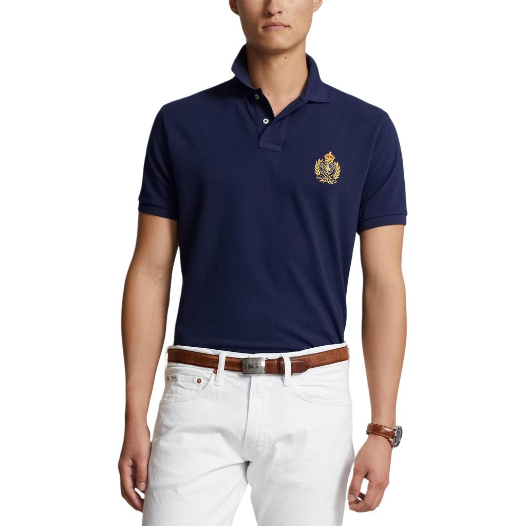 Поло Ralph Lauren с принтом логотипа, повседневная футболка-поло с коротким рукавом для мужчин, поло, темно-синий 710935534002