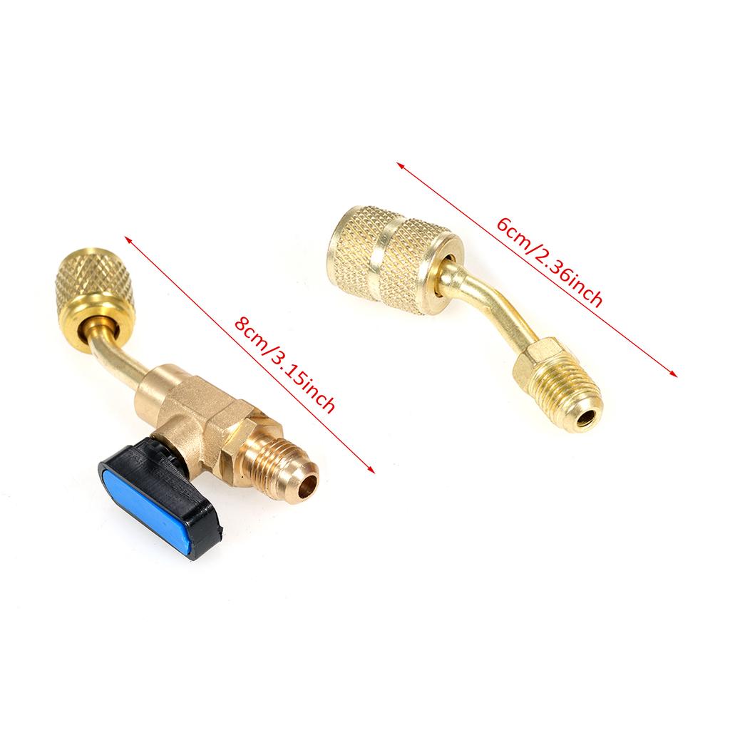 Air Conditioning Refrigerant Angled Shut Off Ball Valve 1 4 Inch for R410A R134A R12 R22 HVAC and R410A Adapter 5 16