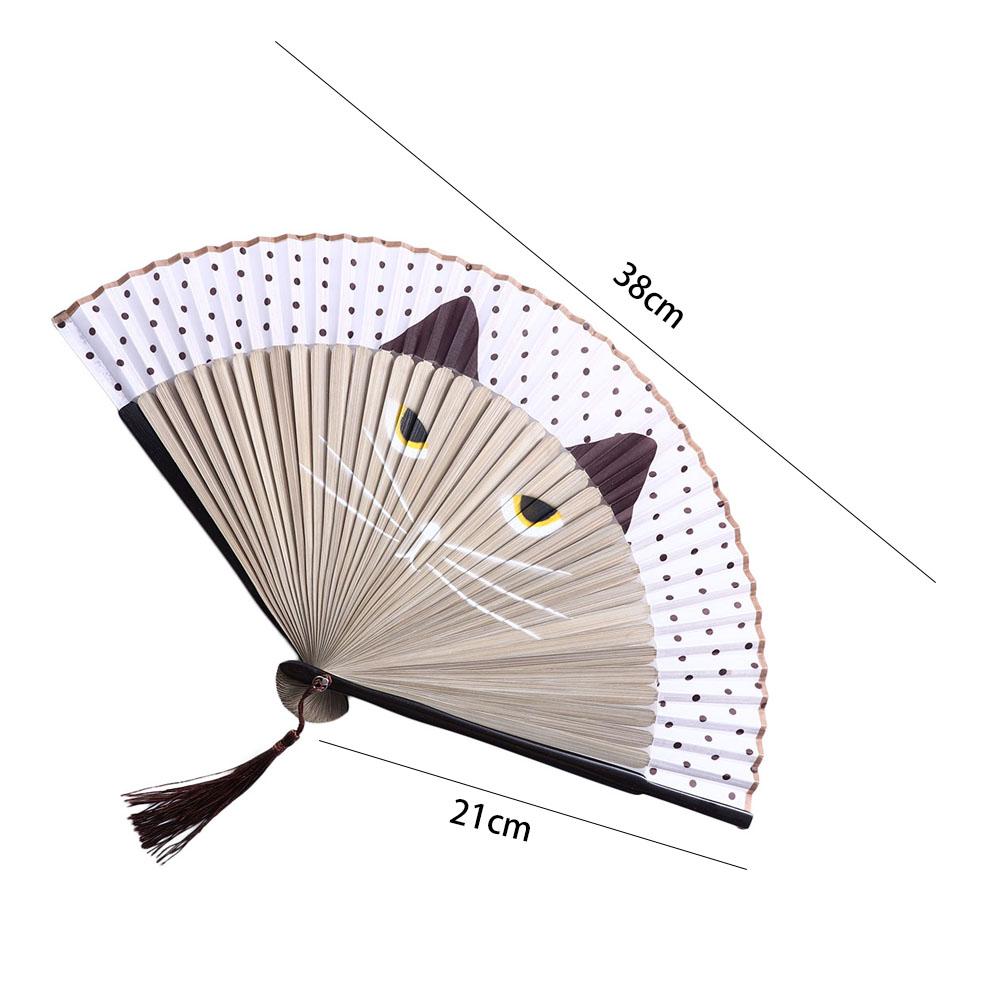 Cat Patterns Summer Gift Handmade Bamboo Wooden Fan Crafts Folding Fan Home Decoration Silk Fan