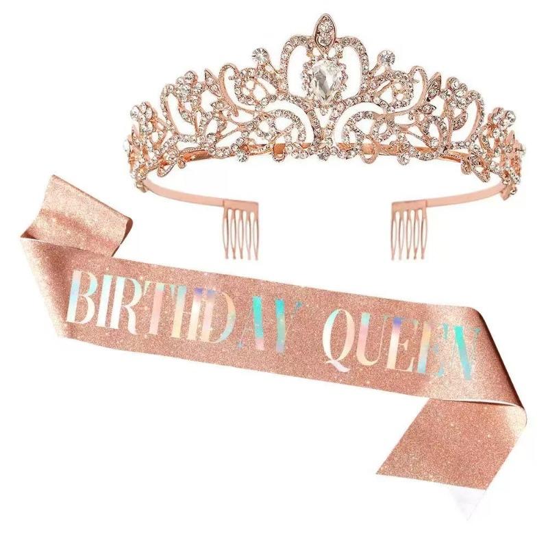 Queen Girl Crown IR Party Decoration Crown Birthday Ribbon Crown Set