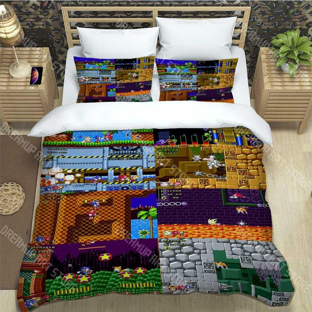 Creative Switch Game Trendy Print Three-piece Set Suitable for Kids or Adults Quilt Cover Pillowcase Bedding Set Birthday Gift