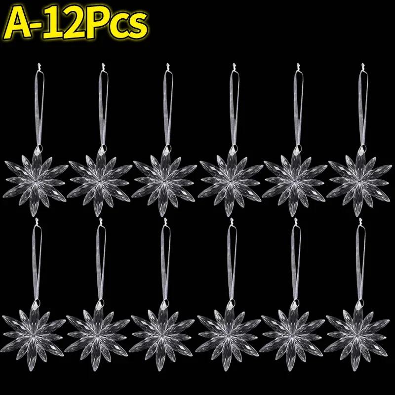 Crystal Clear Snowflake Pendants Transparent Christmas Tree Hanging Ornaments Icicle Holiday Winter Party Decorations Wholesale