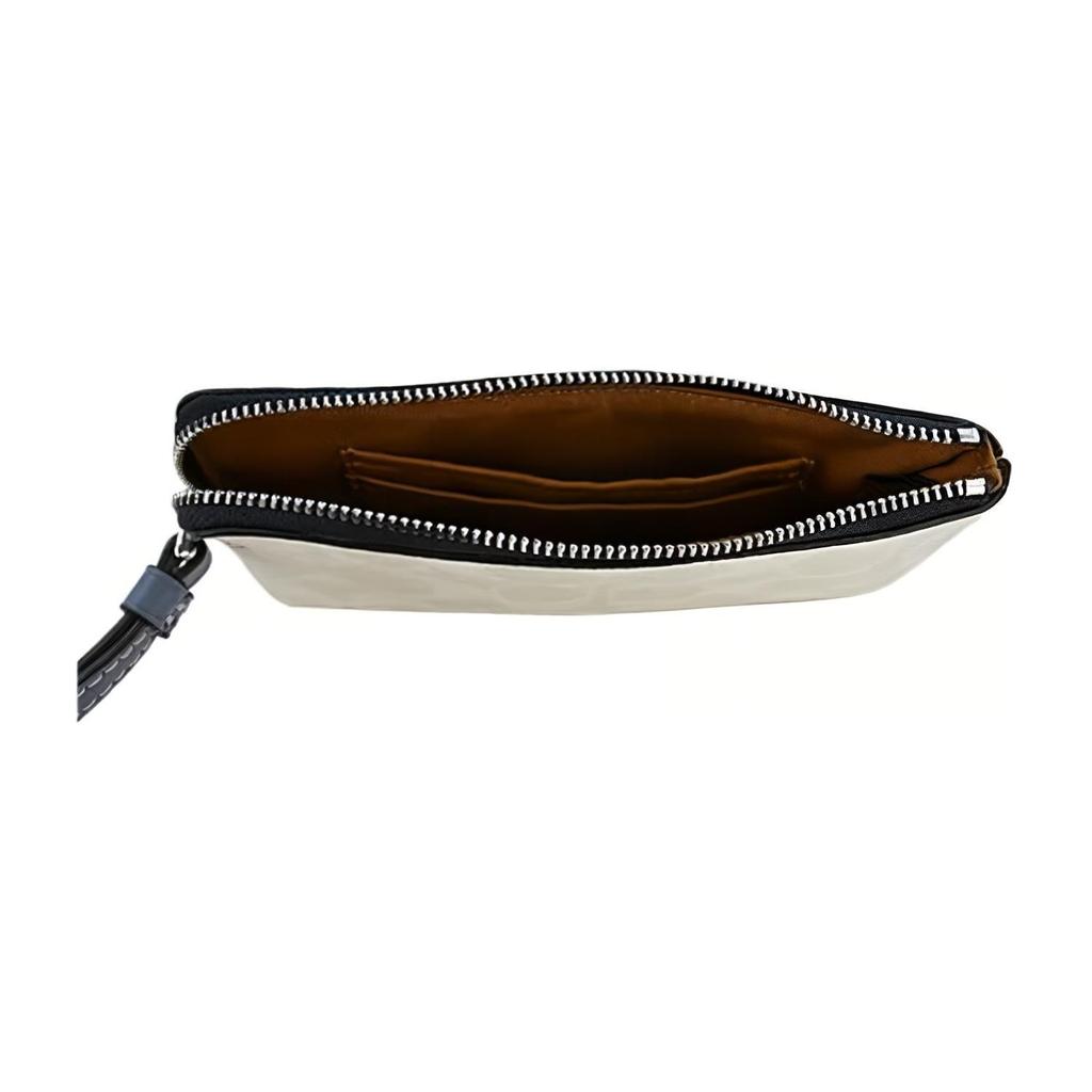 New COACH Corner Zip Coated Canvas With Smooth Leather Wrist Bag Clutch Small Women's Chalk White & Indigo CB855-SVUON