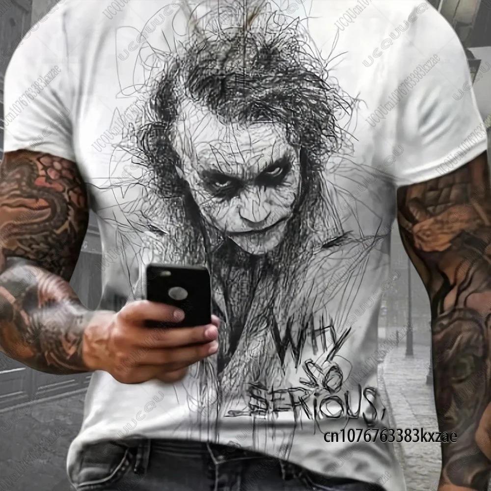Летние Новые Футболки с Принтом Джокера из DC Comics Классические Винтажные 3D Футболки с Джокером Повседневные Футболки с Круглым Вырезом и Коротким Рукавом Мужская Одежда
