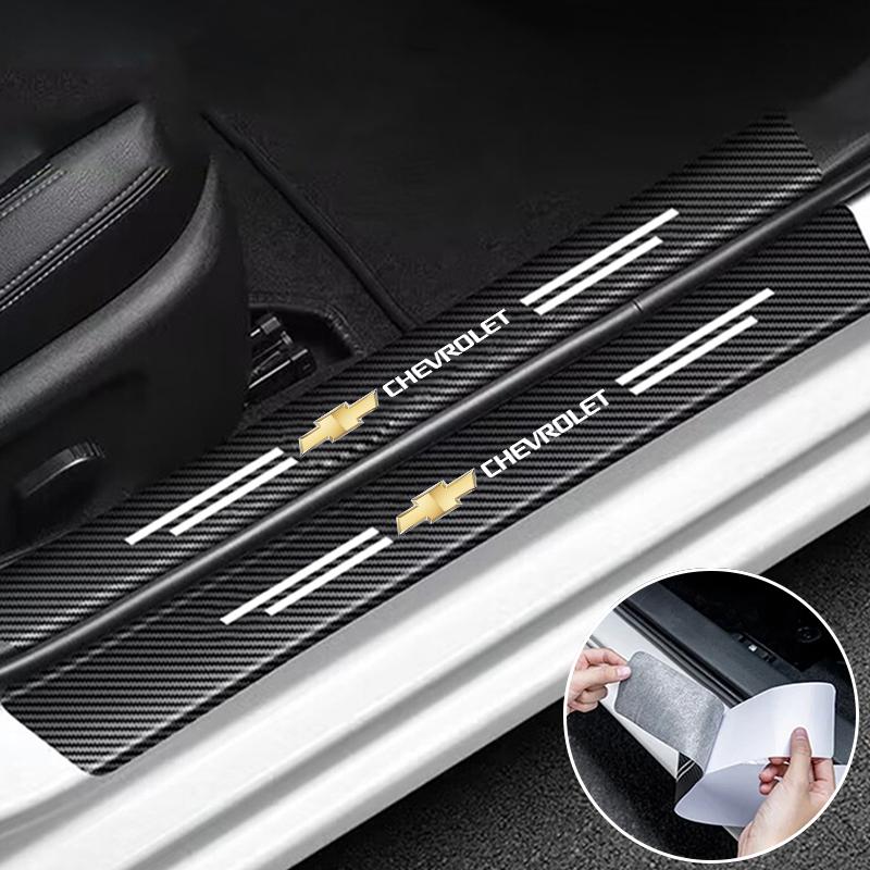Car Door Sill Sticker Carbon Fiber Decal Threshold Side Anti Scratch Waterproof For Chevrolet CRUZE Spark Captiva Epica Optra
