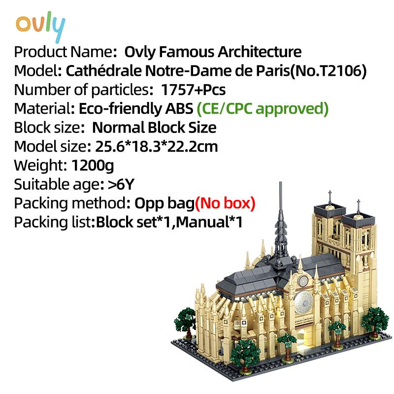 Cathédrale Notre-Dame De Paris Building MOC Toy Educational Building Block Famous Architecture Kit Children's Gift No.T2106