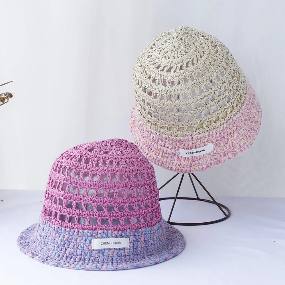 Hollowed Out Sun Hat Fashion Style Bucket Hat Multicolor Foldable Sun Crochet Hat For Beach Travel Vacation Handmade Straw Hat