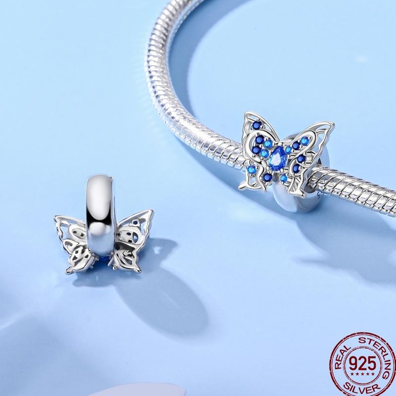 100% Copper Blue Shiny Zirconia Dark Cloud Butterfly Jewelry Beaded Pendant Fit 3Mm Bracelet Diy Jewelry Gift