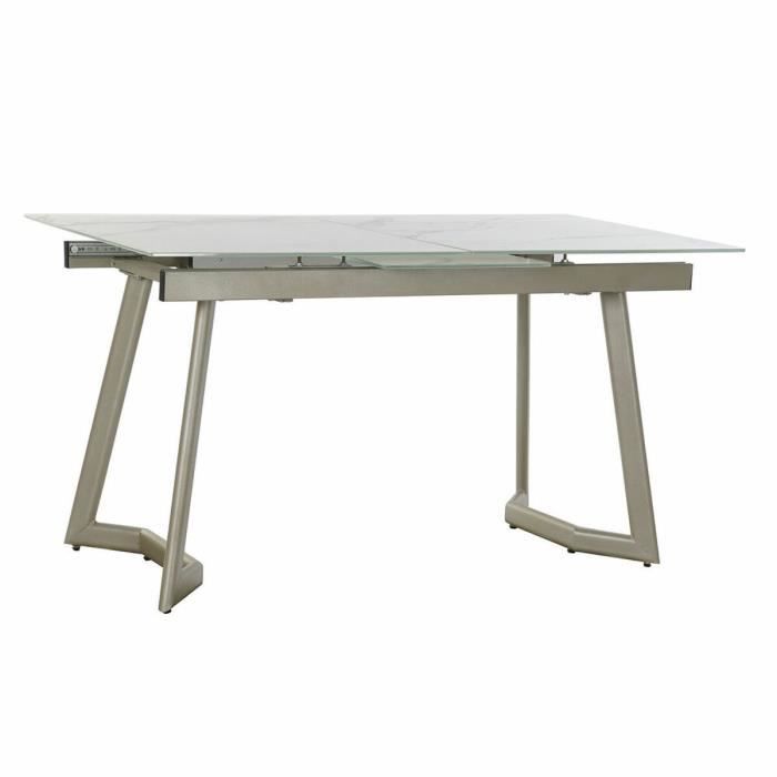 Dining Table - Golden Glass - White Metal - 140x80x76 Cm - Rectangular