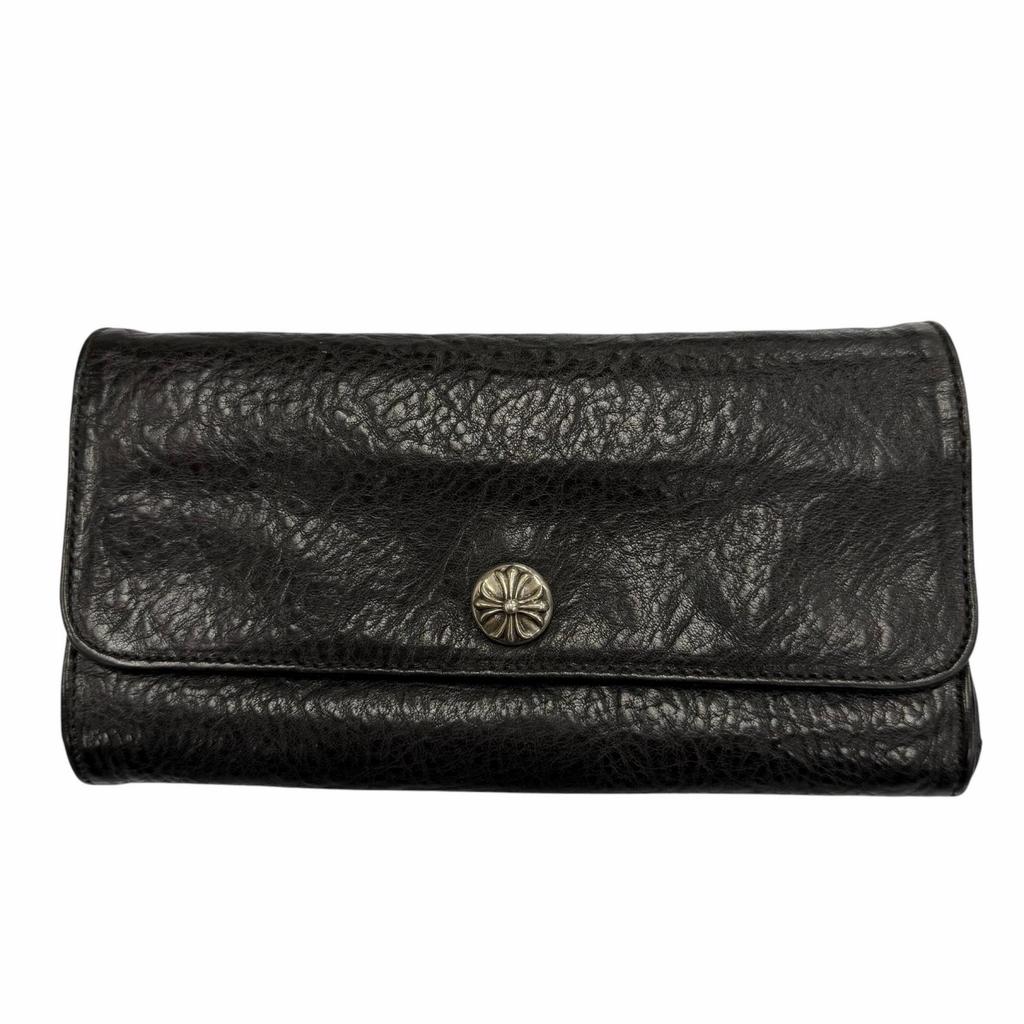 Very Good CHROME HEARTS Purse Judy Cross button long wallet black leather mens Used