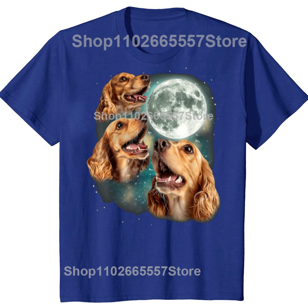 Funny Three Cocker Spaniel Moon Tshirts Men Womens Fashion Casual Tshirt 100 Cotton Loose Oversized Dog Lover T Shirt
