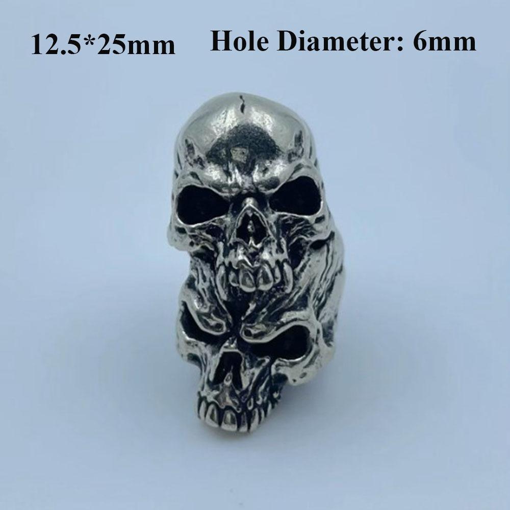 Retro Tiger Double-layer Skull Brass Bead Charms Bracelet Lanyard Pendant EDC Outdoor Tool