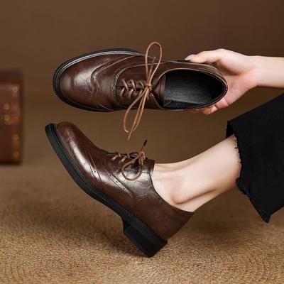 Новые туфли на шнуровке, женские, с круглым носком, удобные на платформе, нескользящие, больших размеров, на низком каблуке, для носки в любое время года, повседневные маленькие кожаные туфли, черные