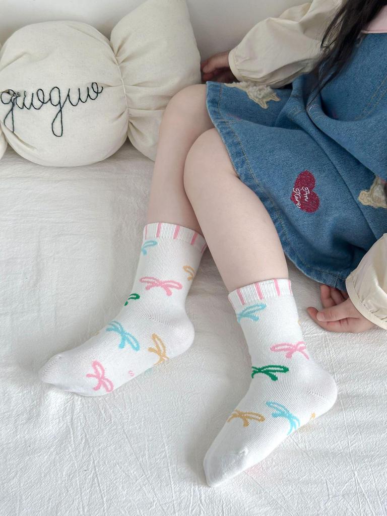 Осенние детские носки средней длины с мультяшным горошком - Универсальный корейский стиль для мальчиков и девочек