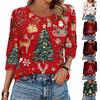 Женская мода Повседневная рубашка с принтом 'Рождество' 3/4 цвета Женские топы с круглым вырезом