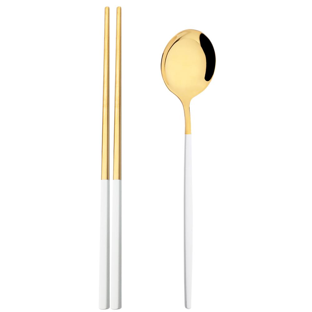 2 шт. портативная черная посуда из нержавеющей стали, набор столовых приборов, ложка, палочки для еды, набор западных обедов, ужинов, дорожная посуда