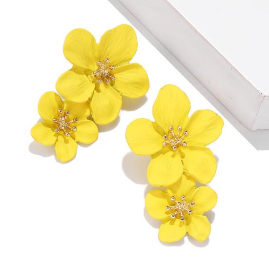 1 Pair Ear Studs Trendy Non-allergic Exquisite Elegant Double Layer Flower Design Women Earrings