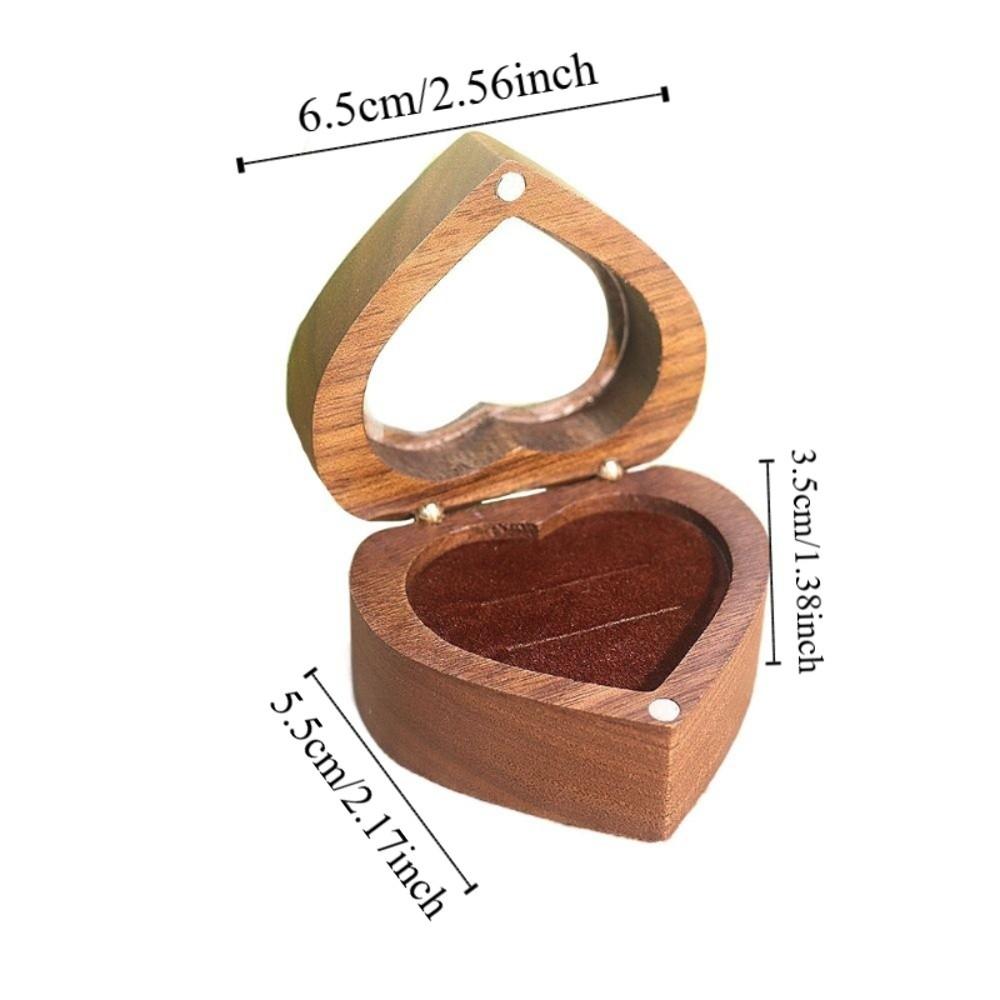Transparent Cover Walnut Wood Rings Box 2 Slots Rings Bearer Box Simple Heart Rings Holder  Propose