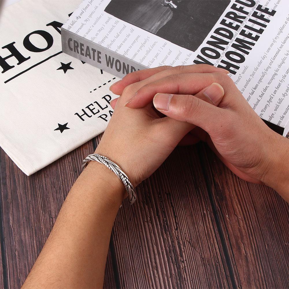 New Geometric Silver Color Men Woven Simple Opening Bracelets Fashion Jewelry Twisted Bangles