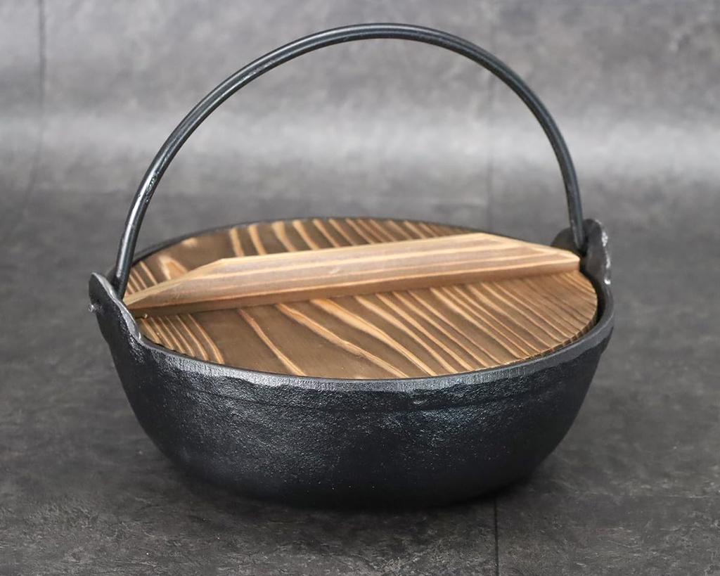 Asahi Irori Pot, Black Enamel, 24cm (2L Capacity), with Wooden Lid (Gas and IH Compatible), Commercial Use