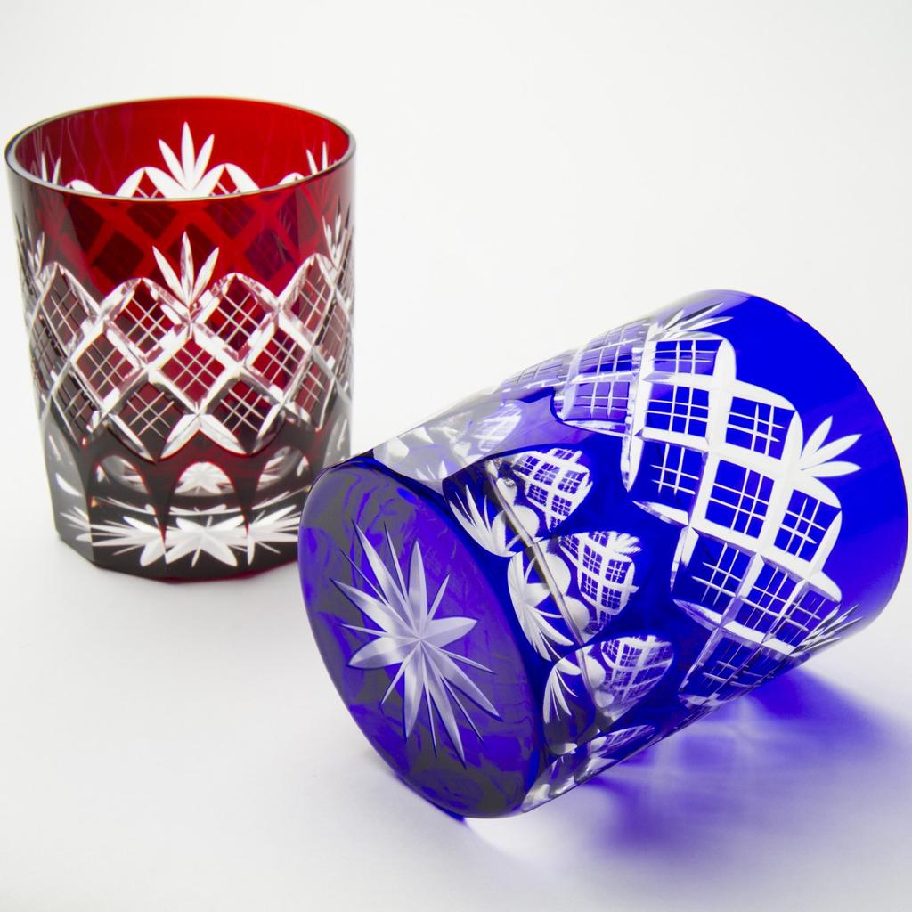 Tajima Glass Tajima Glass Edo Kiriko Layered Arrow Bottom Old Glass Pair Pattern/Chrysanthemum TG04-24-2