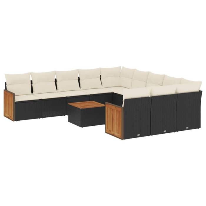 VidaXL Salon de Jardin avec Coussins 12 pcs, Canapés de Terrasse, Ensemble de Meubles de Patio, Mobilier d'Extérieur, Noir 3228114