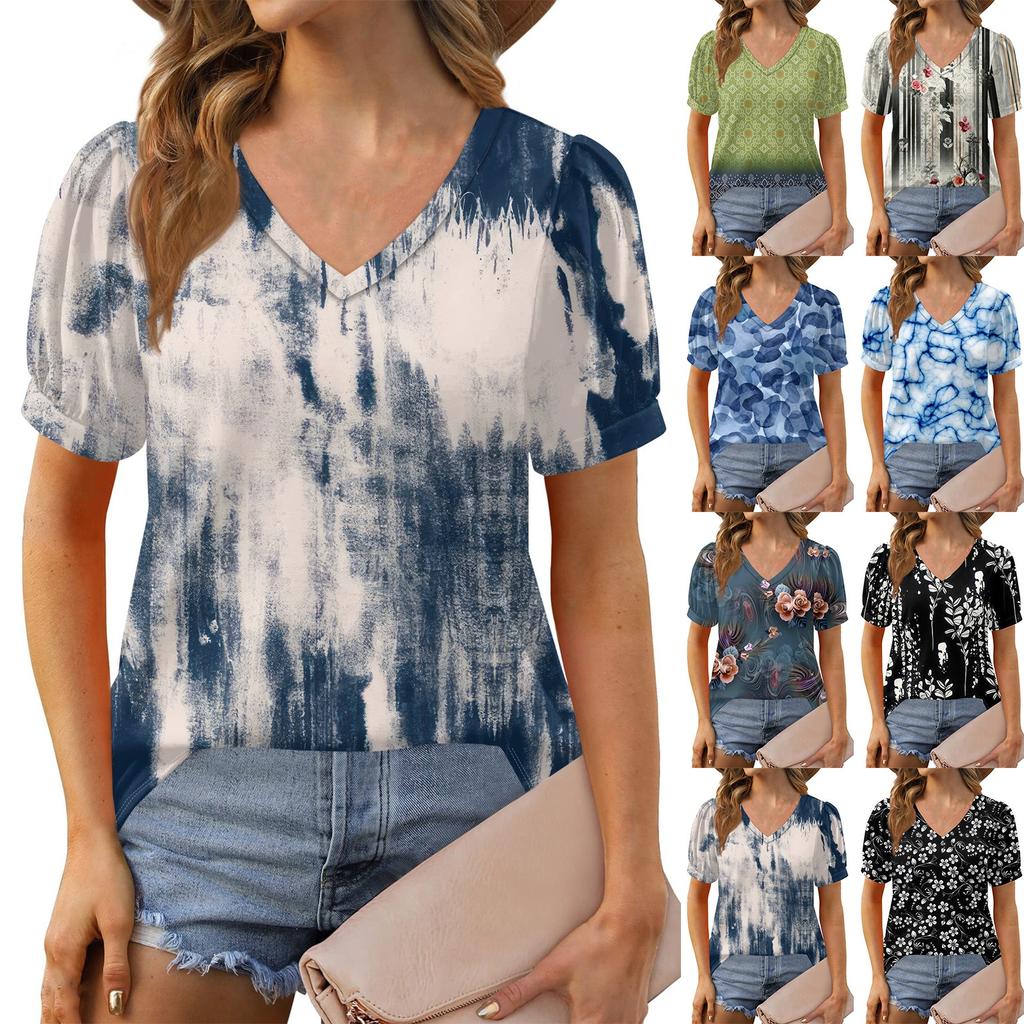 Женские летние топы с коротким рукавом и V-образным вырезом, свободные повседневные футболки