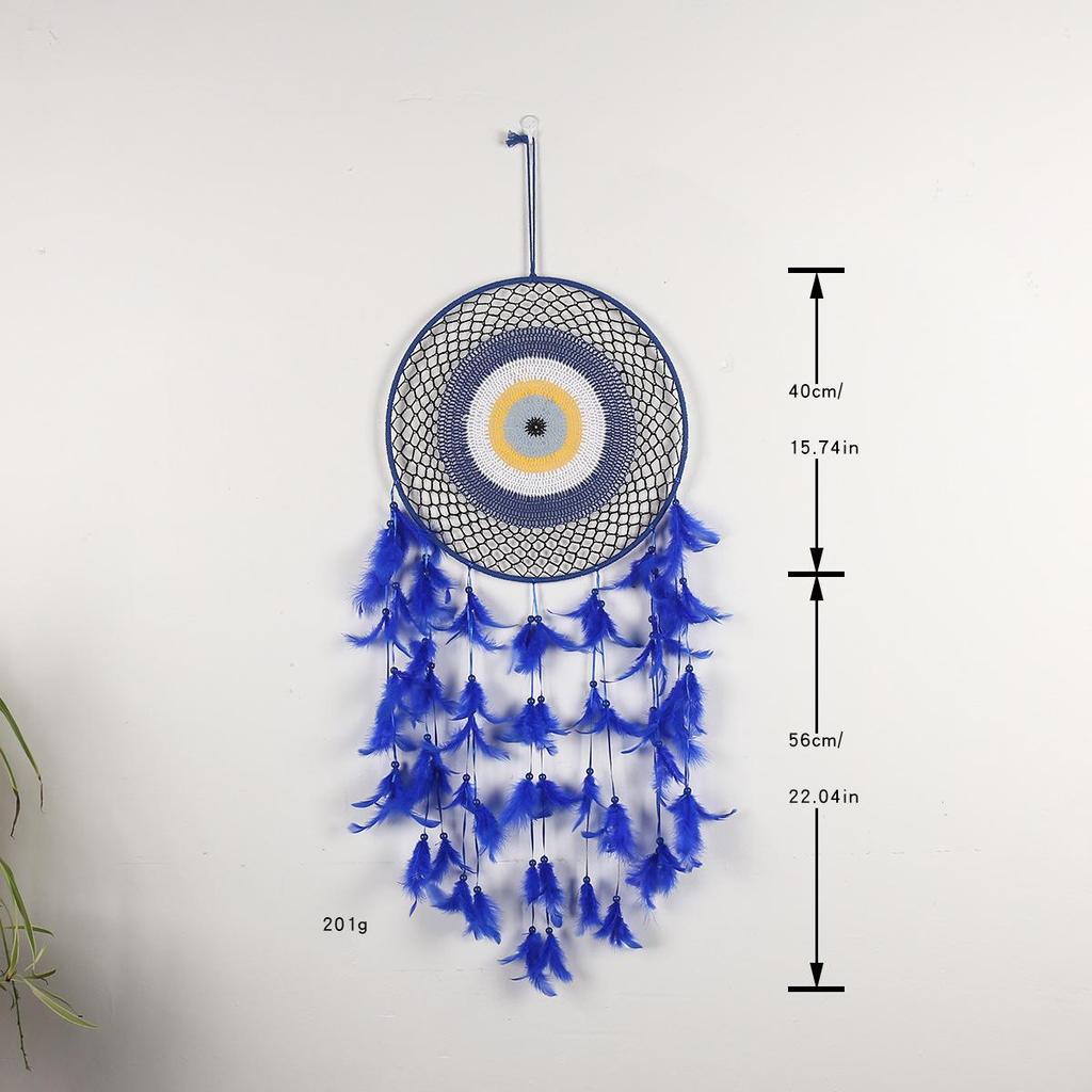 Evil Eye Feather Dream Catcher Pendant - Handmade Decorative Woven Craft