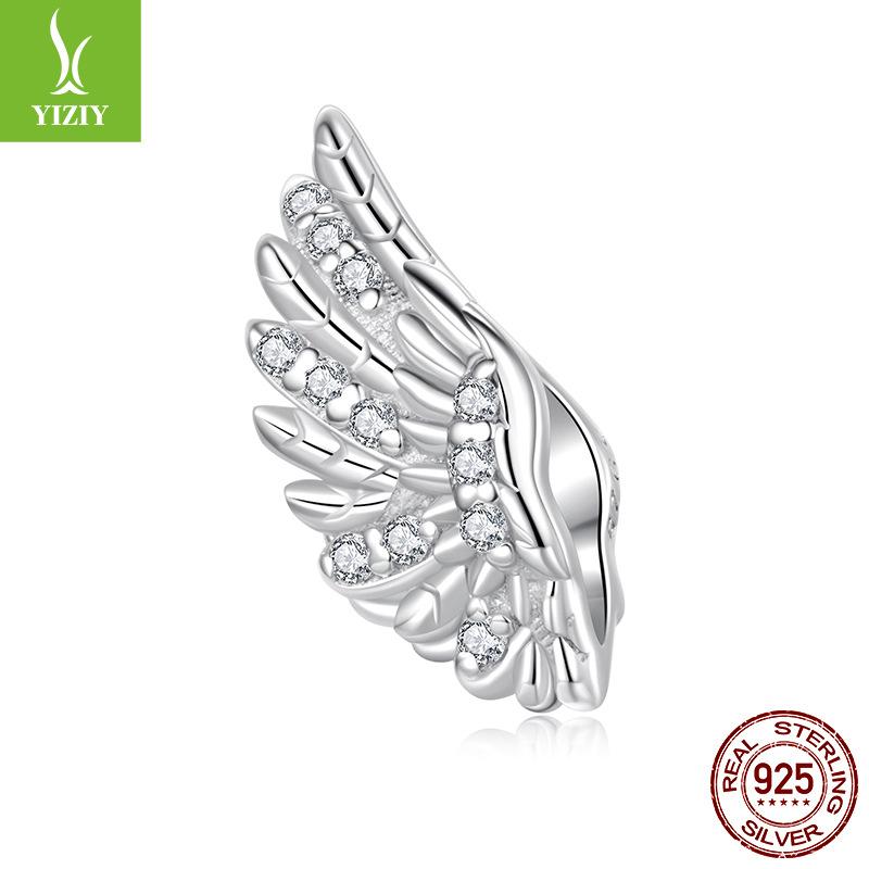 S925 Sterling Silver Guardian Wing Beaded Accessories Inlaid Zircon Wing Versatile Diy Beads