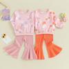 Baby Girl 2Pcs Fall Outfits 6M 12M 1Y 2Y 3Y 4Y 5Y Long Sleeve Floral Print Pullover Tops + Flare Pants Set Toddler Spring Clothes