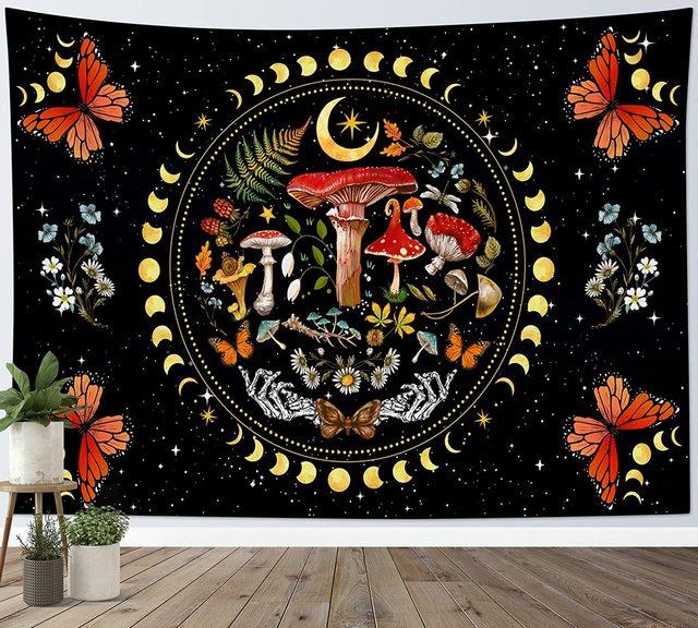 Moon Phase Tapestry Wall Hanging Butterfly Flower Boho Floral Plant Botanical Tapestries Window Vintage Carpets For Living Room