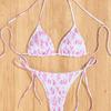 New Sexy Wrap Printed Lace-Up Strap Triangle Cup Bikini Swimsuit Set Split