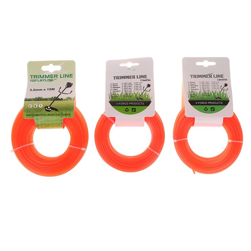 1 шт. 15 м*2,4 мм/2,7 мм/3 мм нейлоновый триммер для кошения травы веревка для кустореза