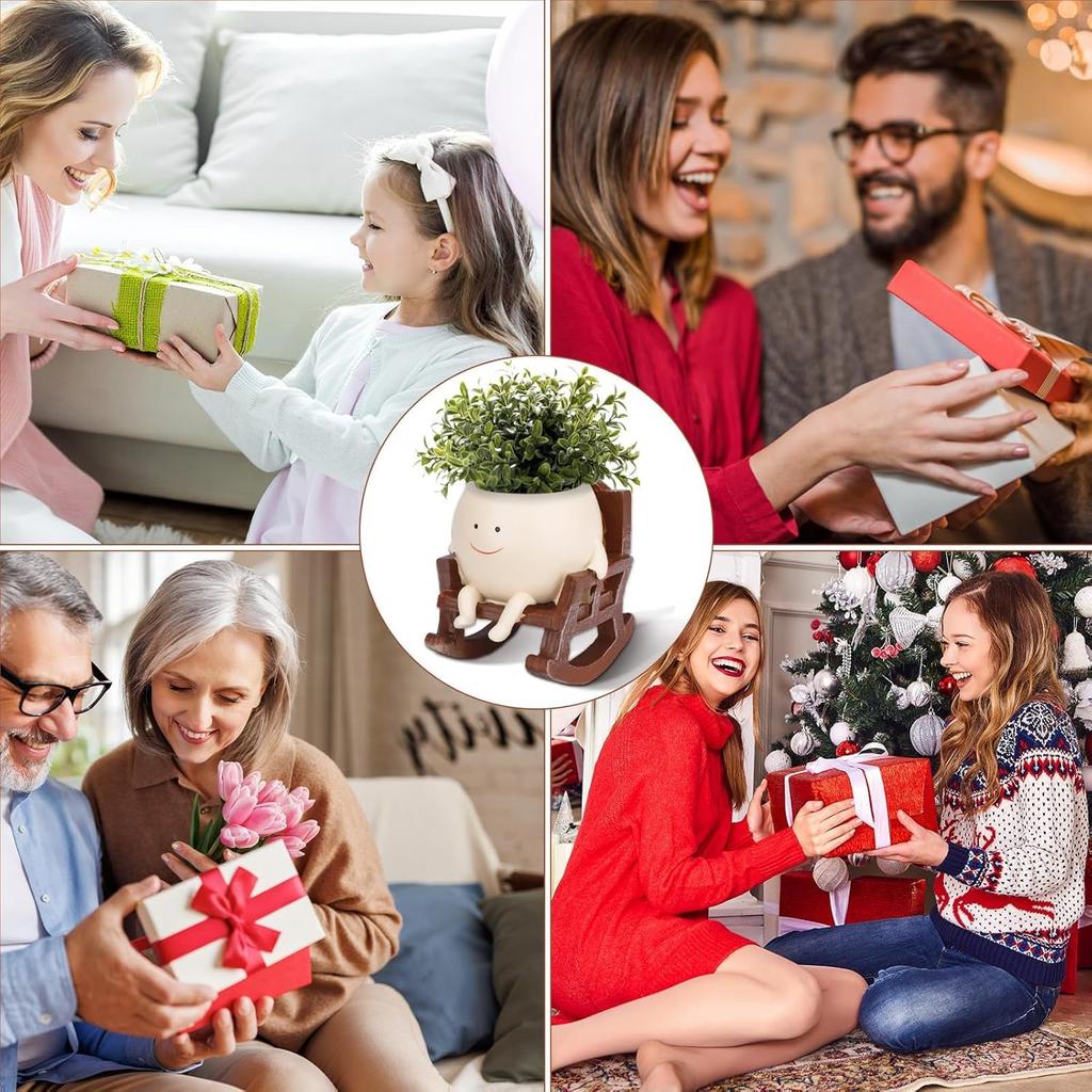 Юрика Цветочный горшок Улыбающийся Милый Кашпо Комнатное растение Смола Цветочный горшок Горшок для суккулентов Исцеляющий Комнатный Уличный Растение Горшок с дренажным отверстием Украшение комнаты