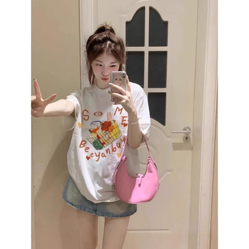 White printed cotton short-sleeved t-shirt women's summer new loose casual couple half-sleeved thin t-shirt top trendy