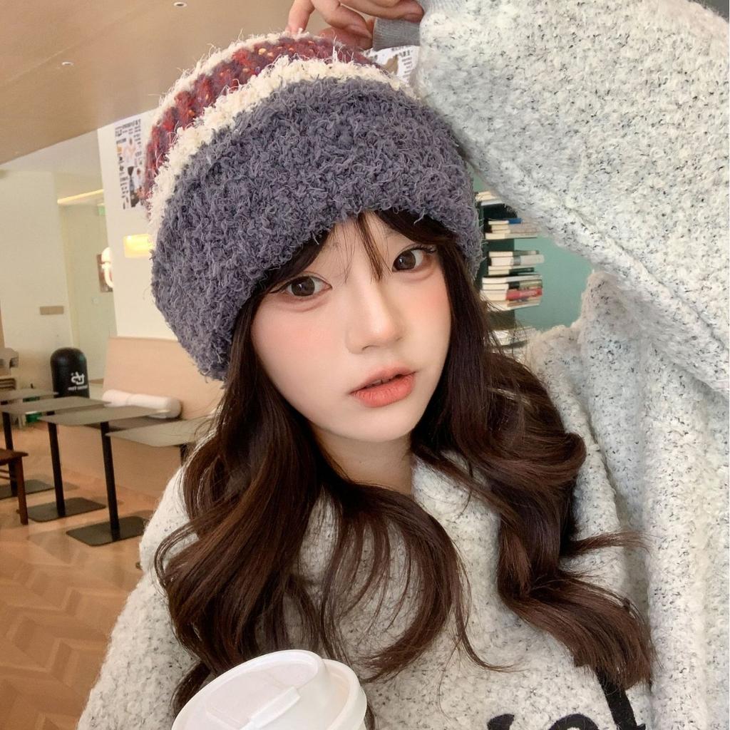 Осенне-зимняя женская милая шапка плюшевая новая вязаная шапка универсальная термозащитная шапка для ушей утолщенная модная студенческая шапка