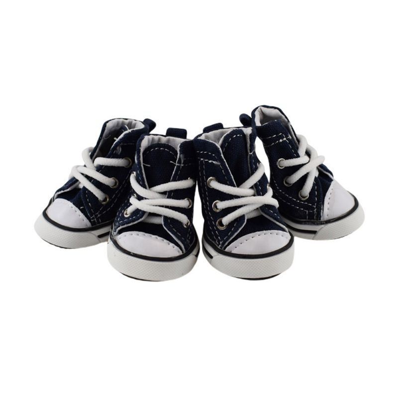 4 шт. Весенне-осенние теплые уличные джинсовые туфли для домашних животных, парусиновые туфли для щенков, спортивные повседневные нескользящие ботинки для маленьких собак